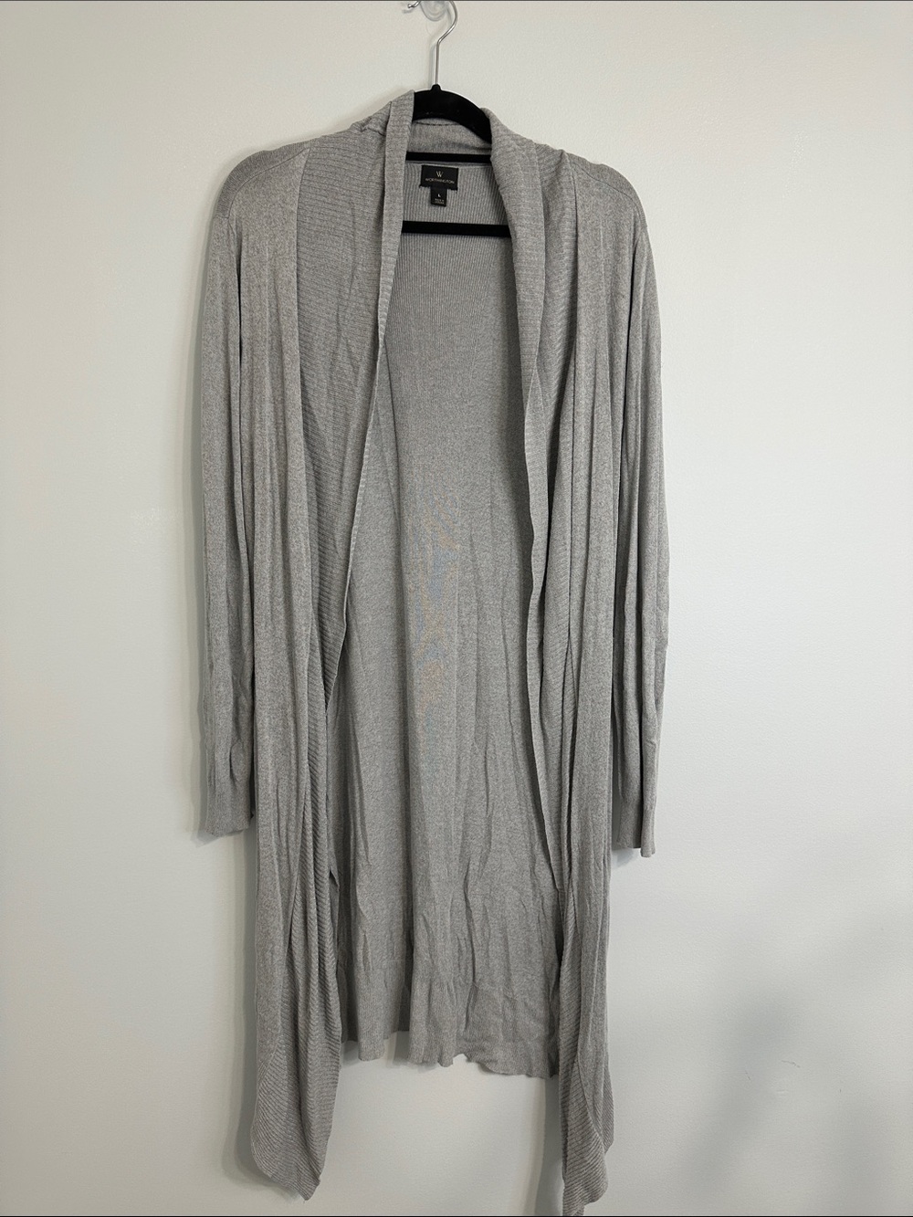 Worthington Light Gray Drape-Front Long Cardigan
